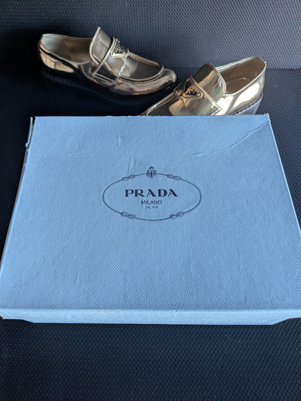 Prada Women’s Metallic Gold Leather Loafers - Picture 14 of 16